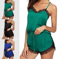 Conjunto de pijama de seda para mujer, camiseta sexy de color liso, pantalones cortos, ropa interior para el hogar agradable para la piel, gran oferta de verano - details 1
