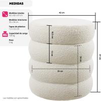 Taburete Almacenaje Bouclé, Carga: 120 kg, MDF, Puff Almacenaje, Taburete Dormitorio, Reposapies Puff, Zapatero Entrada Recibidor, Asiento Acolchado, Ideal Salón Hogar - 42 x 47 cm Crema - details 1