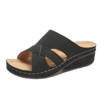 Zapatillas de mujer de talla grande, nuevas de verano, con plataforma, tacón medio, punta abierta, cruzadas y de color sólido. - details 1