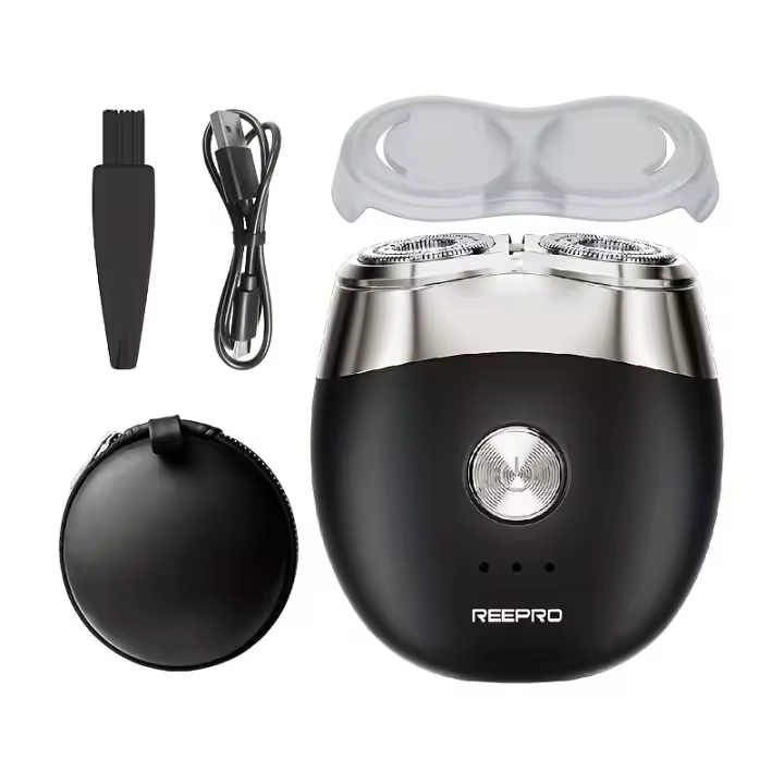 Afeitadora eléctrica portátil para hombres, recortadora de barba, tamaño pequeño, carga rápida, con cepillo limpio, maquinillas de afeitar de viaje - 1