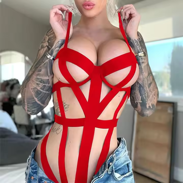 Conjunto Gótico de Lencería Estrella Top Bodysuit con Cruces para Mujeres - 1