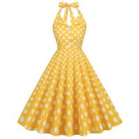 2025 nuevo Hepburn verano Vintage lunares mujeres Halter elegante fiesta 50s 60s Rockabilly Pin Up túnica Swing vestido de cola - details 12