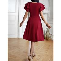 Vestido Elegante De Verano Con Cuello En V Y Manga Flor De Polyester Spandex A-Line Para Mujer Estilo Oficina Lady Longitud De Rodilla - details 3
