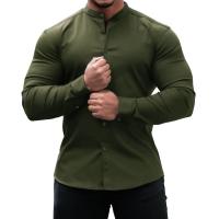Camisa casual deportiva de manga larga para hombre, color sólido, delgada, ligeramente elástica, con botones - details 16