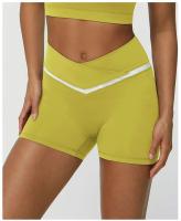 Pantalones cortos de yoga en forma de V con parte inferior deportiva de entrenamiento con cintura cruzada y contraste de color Fiess para mujer - details 11