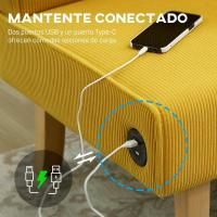 Sofá de 2 Plazas con 2 Puertos USB Tapizado en Panal Sofá de Salón sin Reposabrazos con 1 Puerto Tipo-C y Patas de Madera de Caucho Carga 240 kg 110x60x85 cm Amarillo - details 3