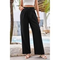 Mujeres de cintura alta, pantalones de vestir lisos de moda, pantalones sueltos de pierna recta para - details 2