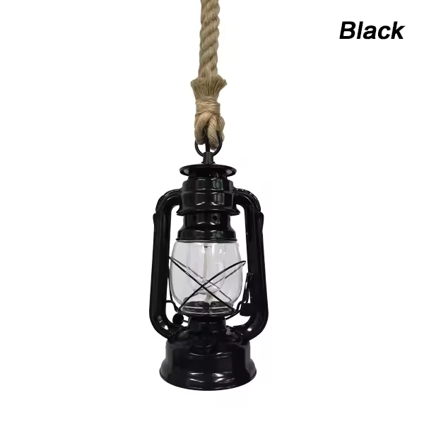 Luces colgantes de queroseno Vintage, lámpara colgante de cuerda de cáñamo Retro E27, Loft Industrial para decoración de Bar, comedor - 1