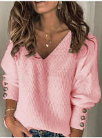 Suéter De Mujer Otoño Invierno V-Neck Basic Solido Mezclada Casual Frontera Manga Larga Pullover Ribbed Suave Elástico Coreano - details 4