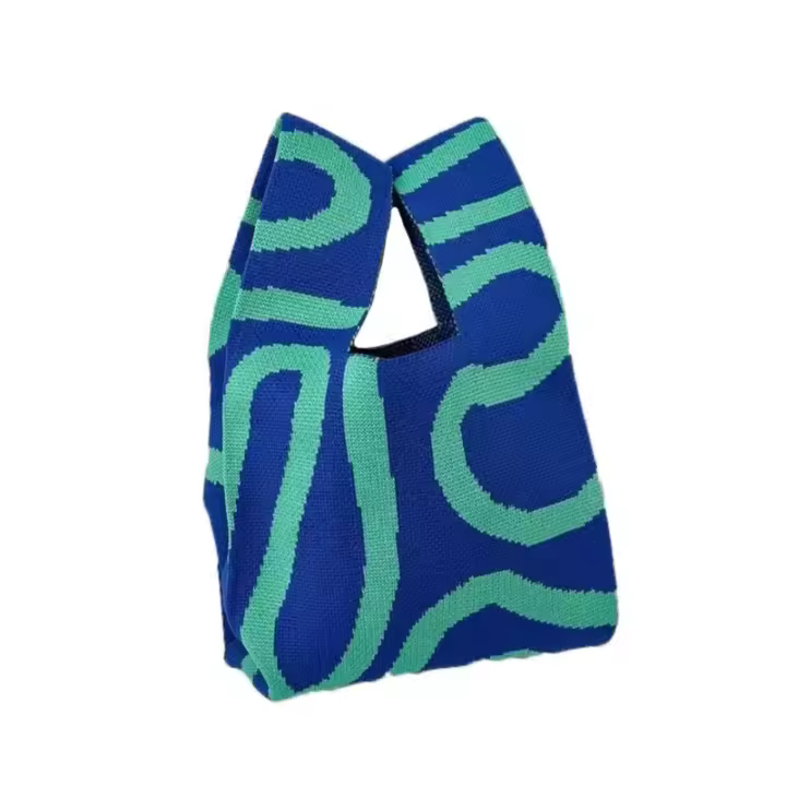 Mini bolso de muñeca con nudo para mujer, bolso de mano de punto hecho a mano, bolso de mano informal de Color, bolsas de compras, bolso reutilizable para estudiantes - 1