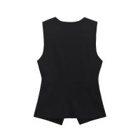 Chic Top de Tanque Elegante Vestido de Oficina para Mujeres Negras Cuello en V, Sin Mangas, Cintura Delgada - details 1