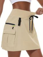 Pantalones casuales de golf de cintura alta para mujer con cremallera y múltiples bolsillos para escalada al aire libre, pantalones cortos deportivos de secado rápido - details 0