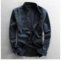 Camisa Casual de Algodón y Lino Estilo Japonés para Hombre Top Clásico Transpirable con Manga Larga y Cuello Alto Color Sólido Harajuku - details 4