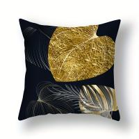Funda De Almohada De Elemento De Hoja De Loto Dorado, agregar Rápidamente Un Regalo De Viento Natural A La L, 4 piezas - details 4