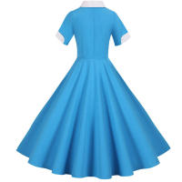 Women summer vintage a line short sleeve solid midi elegant casual party dress - details 12