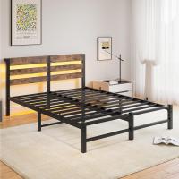 Marco de cama doble con estación de carga y luces LED, plataforma de metal resistente, marco de cama doble de 135 x 190 cm con cabecero de madera con almacenamiento, no necesita - details 21