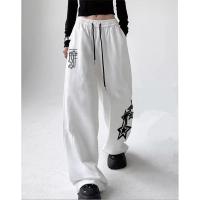 Pantalones de chándal con diseño de estampado de estrellas y letras para mujer, pantalones de pierna ancha de estilo callejero americano, pantalones largos a la moda para primavera y verano 2024 - details 3