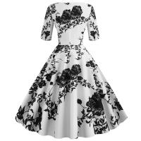 Women floral print casual half sleeve elegant vintage party dress - details 29