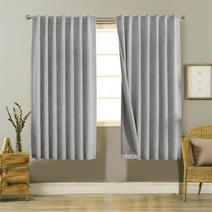 Cortinas Opacas de 2 Piezas Cortinas de Lino para Dormitorio con Passadores Anti Luz - 1