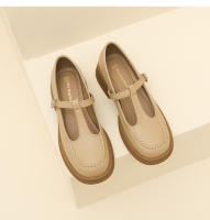 Nuevo Xiaoxiangfeng boca poco profunda T cinturón suela gruesa tacón medio zapatos pequeños de cuero casual zapatos de mujer - details 11