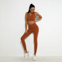 Ropa de Gimnasio para Mujeres FKAFIT Conjunto de 2 Piezas Deporte sin Costuras Suéter Deportivo de Cuello U Leggings de Cintura Alta de Nylon - details 13