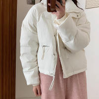 Women short thick cotton padded puffer jacket winter stand collar zipper basic coat outwear - details 8