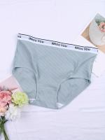 Conjunto de 6 bragas sencillas de talla grande, bragas de mujer de talla grande con cinta de letras de contraste suave, cintura media, 6 unidades. - details 0