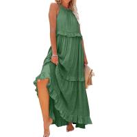 Vestido De Camisola Para Mujer Estilo Europeo Y Americano Verano Nuevo Con Aros Largo Y Volante Sin Mangas Cuello En V Vestido Largo - details 9