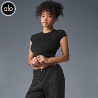 Alo yoga manga corta casual versátil ajuste rápido secado top ropa de yoga pilates deporte camiseta manga corta - details 3