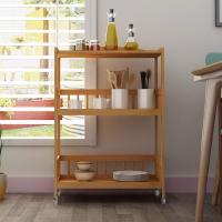 Carro de almacenamiento de alimentos, trolley de 3 niveles/madera natural/puede almacenar utensilios de cocina - details 2