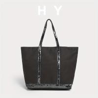 Bolso de mano de gran capacidad para mujer con acento de lentejuelas - Bolso de hombro elegante con cierre de cremallera, forro de poliéster duradero y correa fija, bolso elegante para el día a día para el trabajo, viajes, compras (gris claro/marrón oscur - details 1