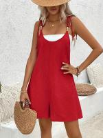 Mono informal sin mangas para mujer: mezcla ligera, color beige sólido con correas ajustables y detalles de botones, atuendo versátil para todas las estaciones para atuendo informal, ropa informal de verano |   Mono sin mangas |   Mono ligero - details 0
