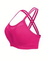 Sujetador De Cuello Redondo Hueco para Deportes, Transpirable, entrecruzado en la espalda, Cómodo, De Color Sólido, De alta elasticidad - details 14