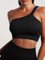 Sujetador Deportivo Para Correr De Un Hombro, Color Sólido De Secado Rápido Acanalado Transpirable, Entrenamiento De Yoga y Fitness - details 10