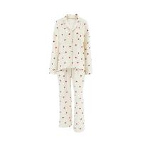 Novedad de verano, conjunto de manga larga 100% algodón con estampado de corazón de amor, pijama con botones para mujer con cuello TRE de 2 piezas, pijamas - details 7