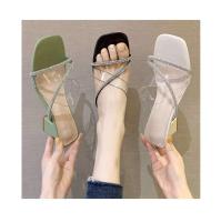 Nuevas zapatillas de verano para mujer, gruesas, simples y a la moda, transparentes, con cabeza cuadrada - details 1