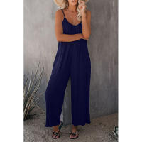 Mono informal de verano sin mangas con pernera ancha para mujer, pantalones de color liso con peto, mono culotte con bolsillos - details 5