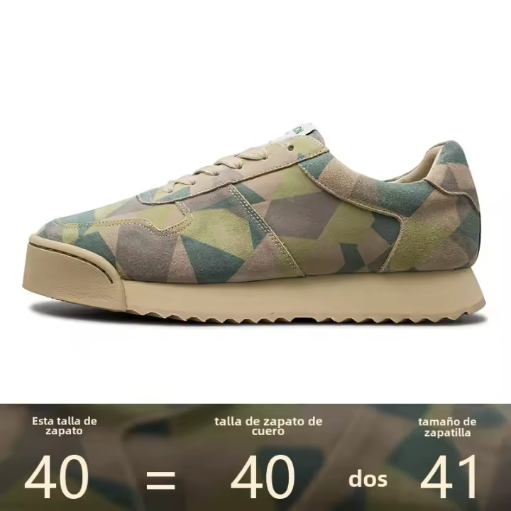 Zapatos hechos a mano de piel de vaca de primera capa con plataforma retro de camuflaje Forrest Gump - 1