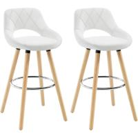 Juego de Taburetes de Cocina Alta 2 Piezas con Resalón y Reposapiés Altos para Bistro, Cafetería y Cocina Funda de Piel Sintética y Patas de Madera Blanco - details 0