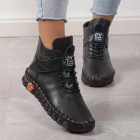Botas gruesas de piel para Mujer, zapatos cortos de cuero, Botas de nieve impermeables, invierno, 2023 - details 1