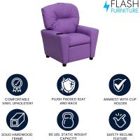 Chandler de Vinilo para niños reclinable con portavasos y reclinable de Seguridad, Silla reclinable contemporánea para niños, admite hasta 90 lbs, Beige - details 16