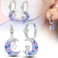 Pendientes de Plata Esterlina 925 con Estrella y Luna Cuentas de Zirconio Cúbico para Joyería - details 2