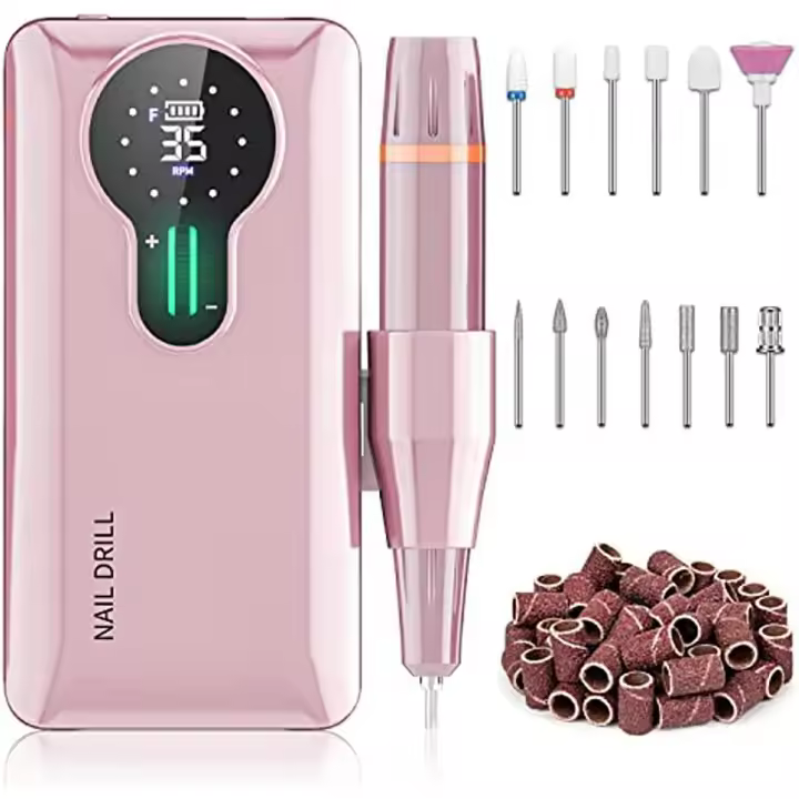 Torno para Uñas Profesional, 35000RPM, portátil Recargable, Pantalla LCD inalámbrica para Manicura y Pedicura, para Gel o acrílicas - 1