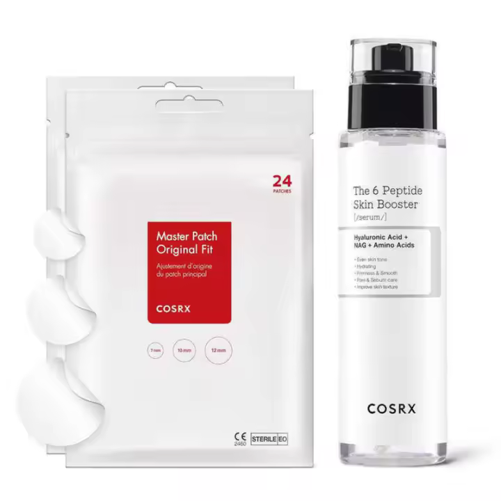 COSRX - Paquete de 2 parches para espinillas (48 unidades) + suero tonificante con péptidos, recuperación del acné y cuidado potenciador de la hidratación para todo tipo de piel - 1