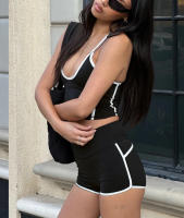 Moda Spice Girl Traje de contraste Cuerpo delgado Halter Suspender Pantalones calientes atractivos Verano europeo y americano. - details 4