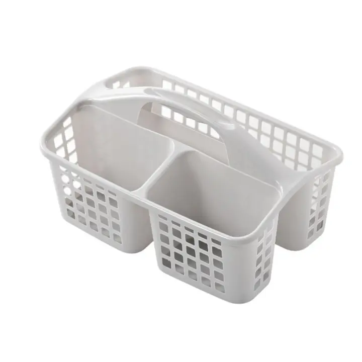 Práctica cesta de ducha de plástico hueca, caja organizadora de artículos de tocador con 3 compartimentos con asa, cesta de almacenamiento para cosméticos - 1