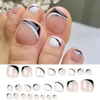 Juego De 24 Piezas Uñas Postizas De Acrílico Con Borde Blanco Y Flor Artísticas Para Pies Uñas Press on Removibles Para Fiestas - details 41