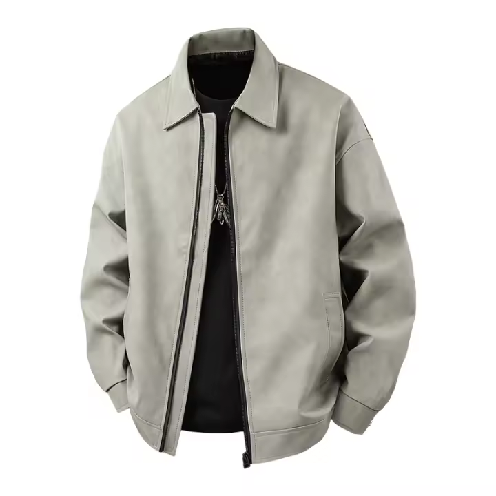 New Solid Leisure Port Wind Man Coat Outdoors Simplicity Fashion Jacket Spring Autumn Retro Style Flip Collar Leather Jacket Man - 1
