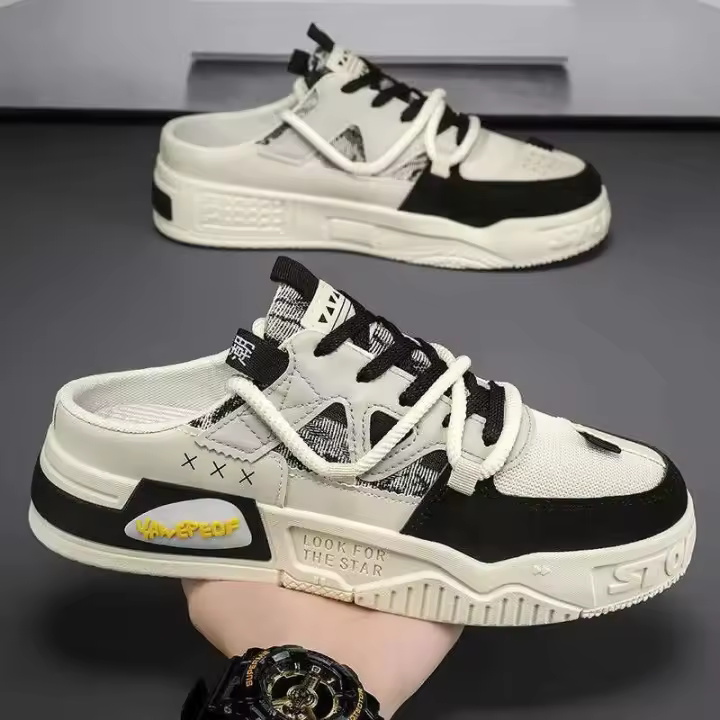 Medio slipp para hombre, zapatos de tabla de moda de un solo pie multifuncionales transpirables nuevos 2024, sin tacón, puntera de nicho - 1