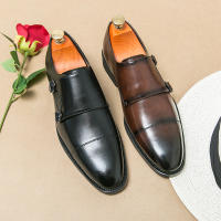 Zapatos de monje con doble hebilla para hombre, calzado de vestir, color marrón y negro, novedad - details 2